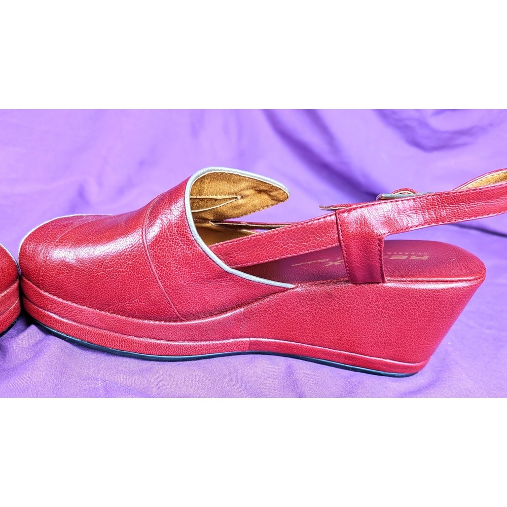 Re-mix Vintage Red L'amour Wedge Belted Sling Back Layered Sz 8 Peep Toe - Picture 10 of 12